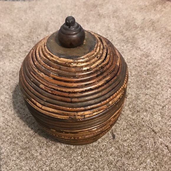 Vintage pencil reed lidded basket